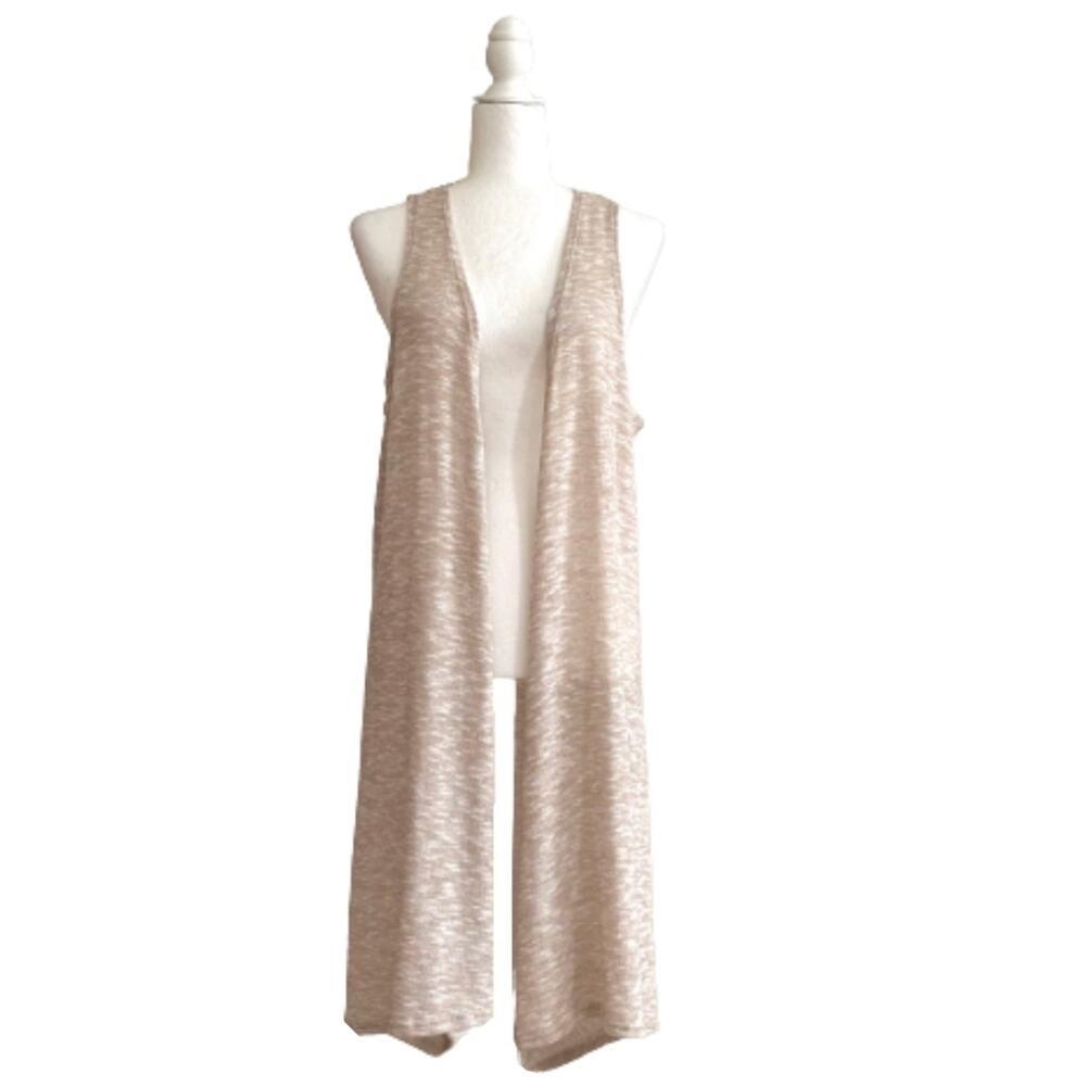 Simply Lara Duster Kimono Lace Detail Open Front Sleeveless Neutral Beige XL NEW
